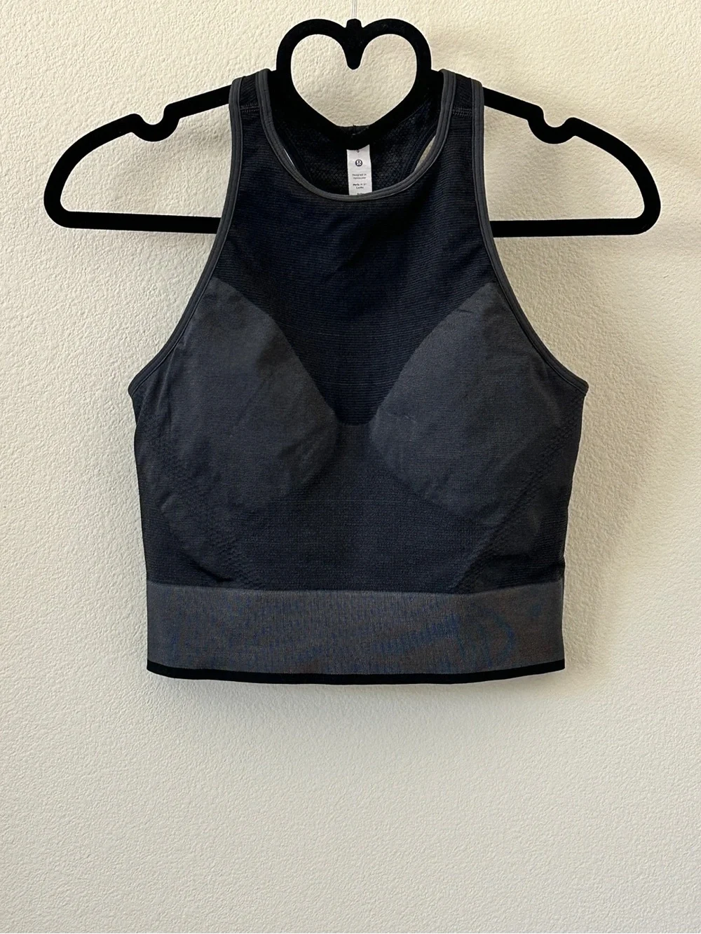 lululemon Black Gray High-Neck Seamless Support Cropped Training Tank Top Size 6
